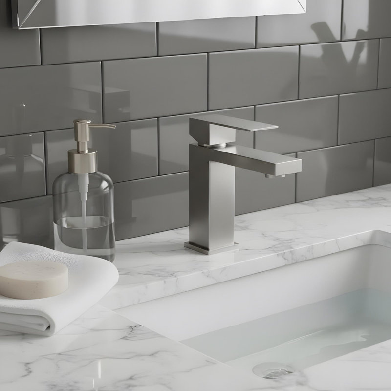Bathroom Sink Faucet with Single Handle and Pop-Up Drain, Brushed Nickel