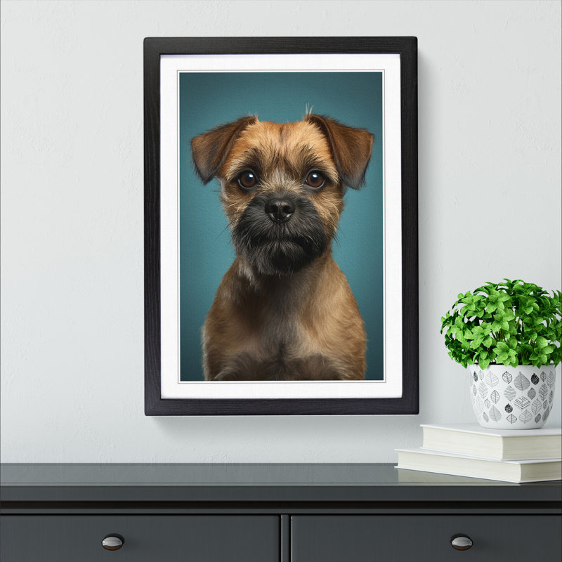 Border Terrier Minimalism - Framed Print, Black Framed, 64cm H x 46cm W