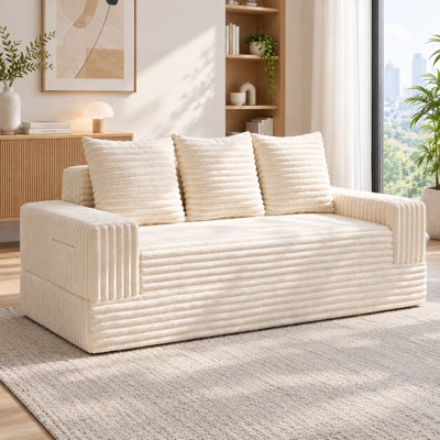 Canapé-lit 70 po convertible 2 en 1 de 70 po, causeuse en velours côtelé avec poche latérale et fond antidérapant, sans plancher pour les petits espaces