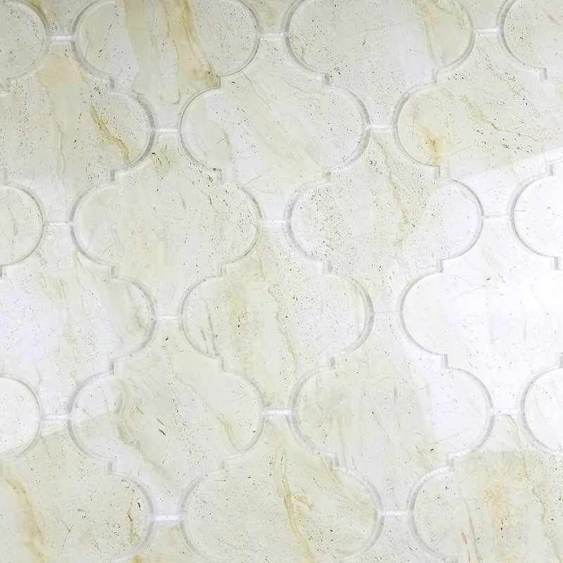 Nature 5.625 in. x 5.625 in. Glass Big Lantern Arabesque Mosaic Decorative Kitchen & Bathroom Wall Tile, Creme/Brown Veins