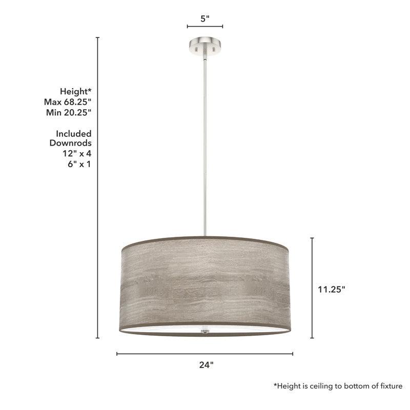 Solhaven 4 - Light Shaded Drum Pendant, Light Gray Oak