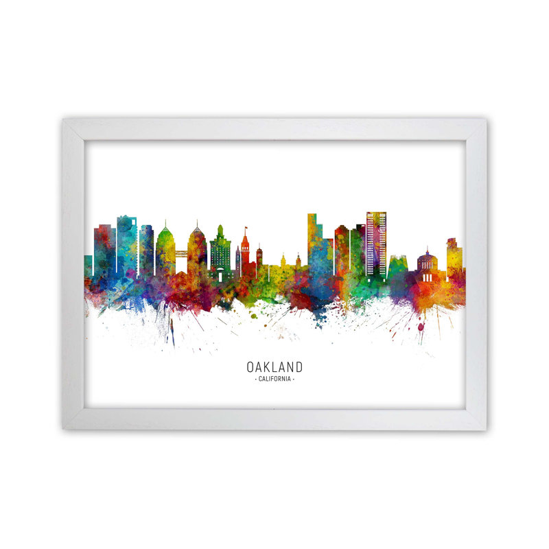 Oakland California Skyline by Michael Tompsett - Print, White Framed, 34cm H x 46cm W x 3cm D