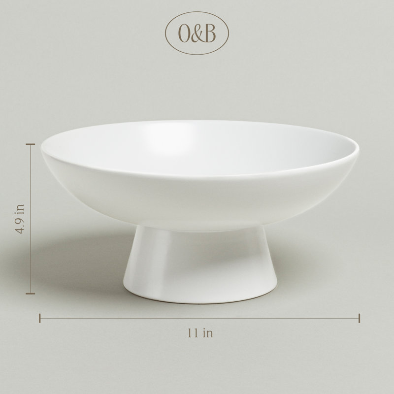 White Ceramic Footed Serving Bowl - 11" Diameter