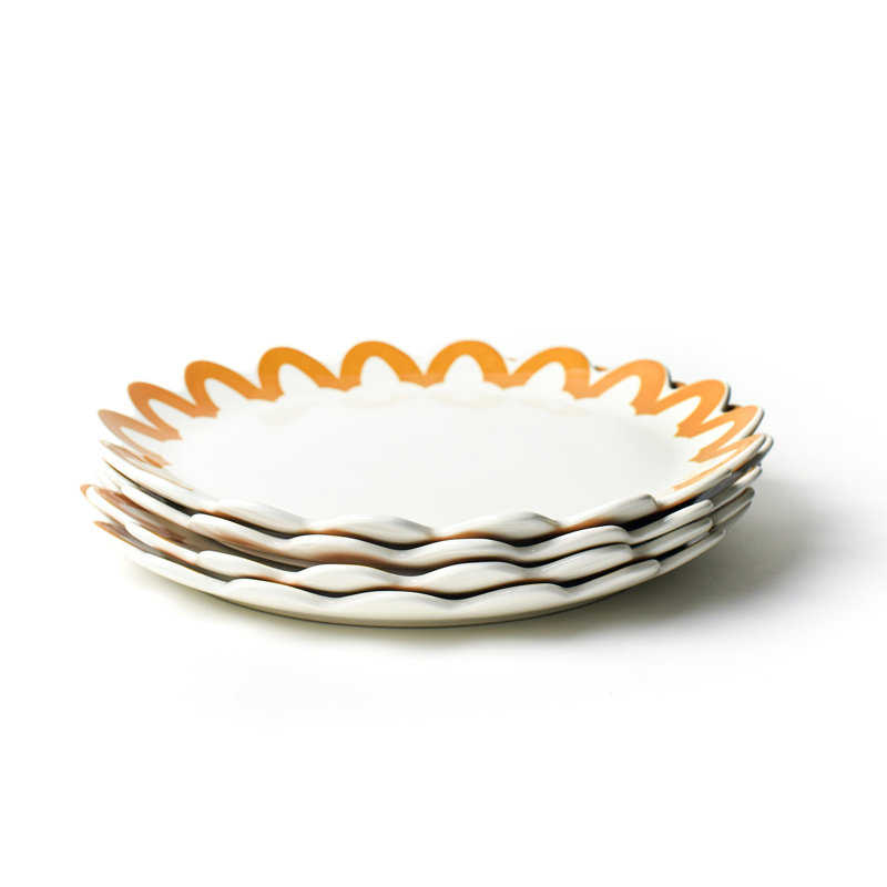 Ensemble de 4 assiettes en laiton à bordure festonnée, Jaune