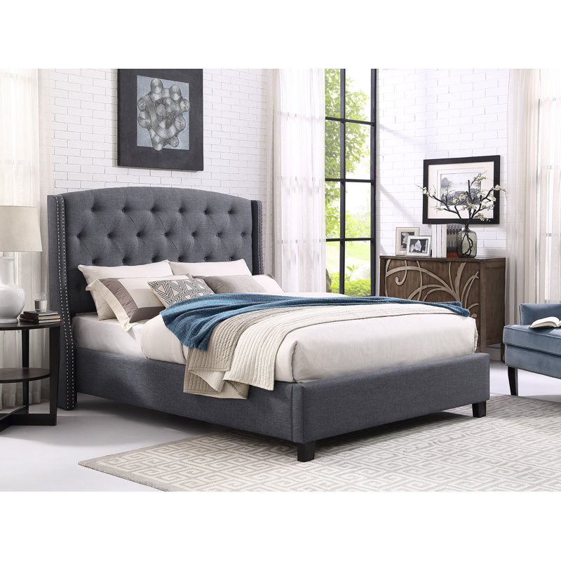 Grand lit tapissier standard, gris