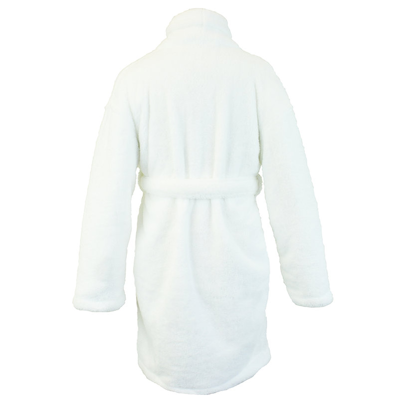 Kids' Medium White Plush Fleece Bathrobe with Pockets