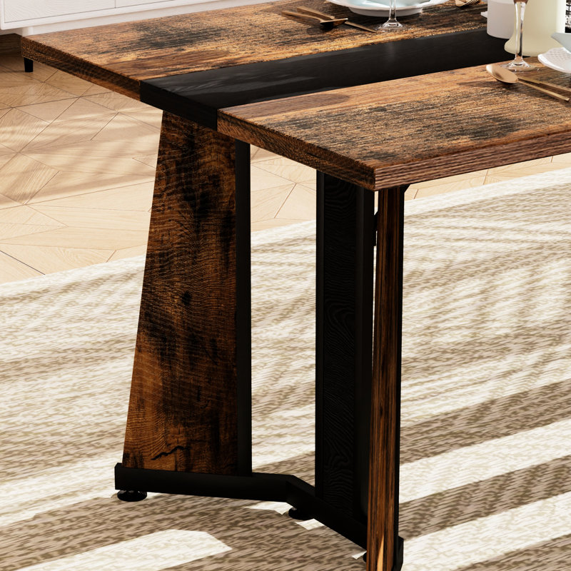 Table de salle à manger avec capacité de charge de 330 lb, brun rustique et noir 70,9 po, pieds réglables pour la stabilité, facile à assembler, acier, table de bureau idéale pour 8 personnes, propre, surfaces inégales, capacité,