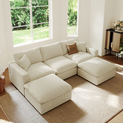 Upholstered 5 Seater Cloud Sofa, Sectional Sofa Couch, Modular Sectional Sofa with Removable Cushion Cover for Living Room Office Apartment by Hokku Designs