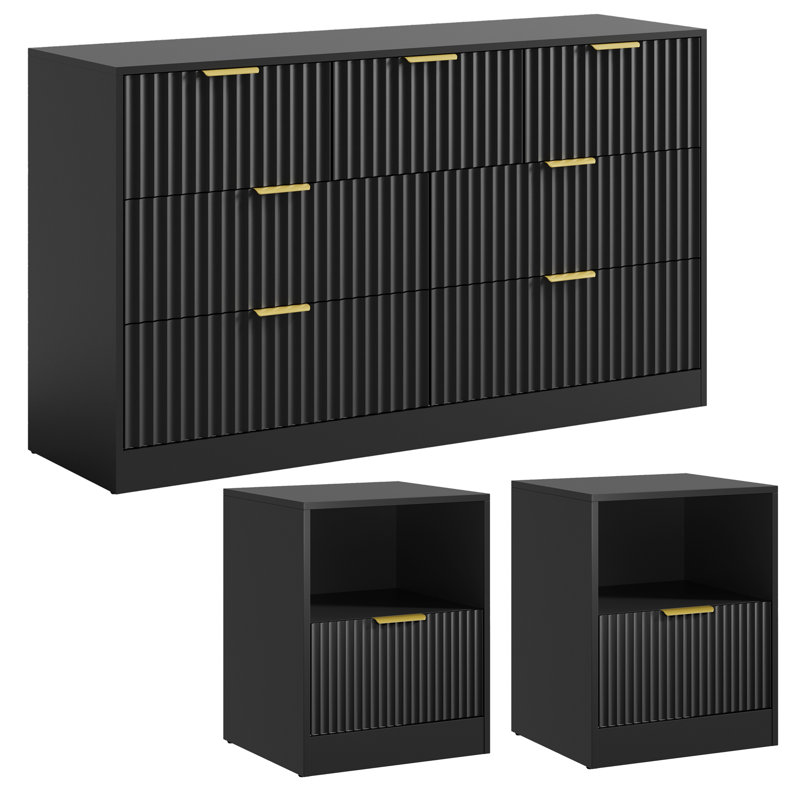 3-Piece 7-Drawer Dresser & 1-Drawer Nightstand Set, Black