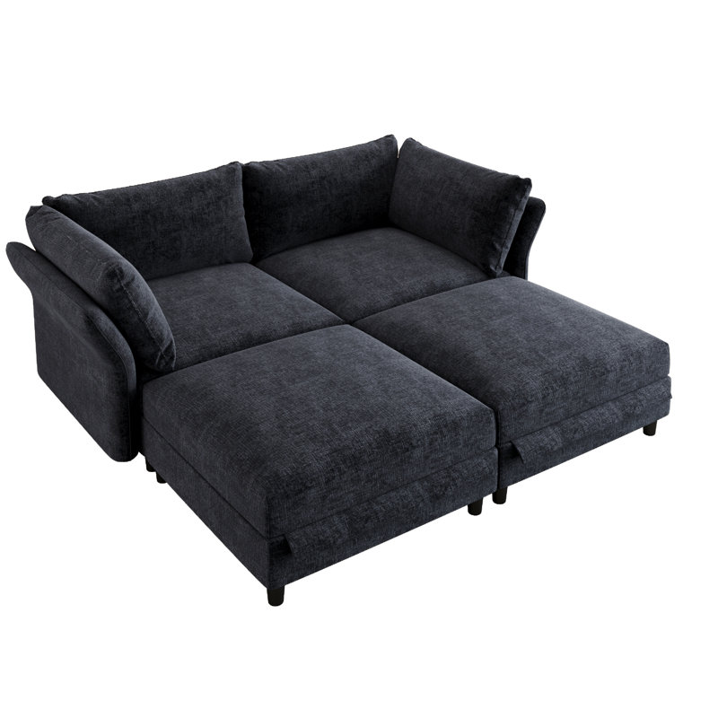 Chenille Sectional Sofa Bed, Black