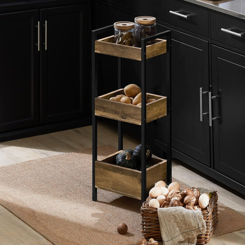 Bathroom Floor Shelf Storage Cart with 3 Tiers Stand Open Rack for Toilet,Bathroom,Kitchen,Washroom, Brown/Black