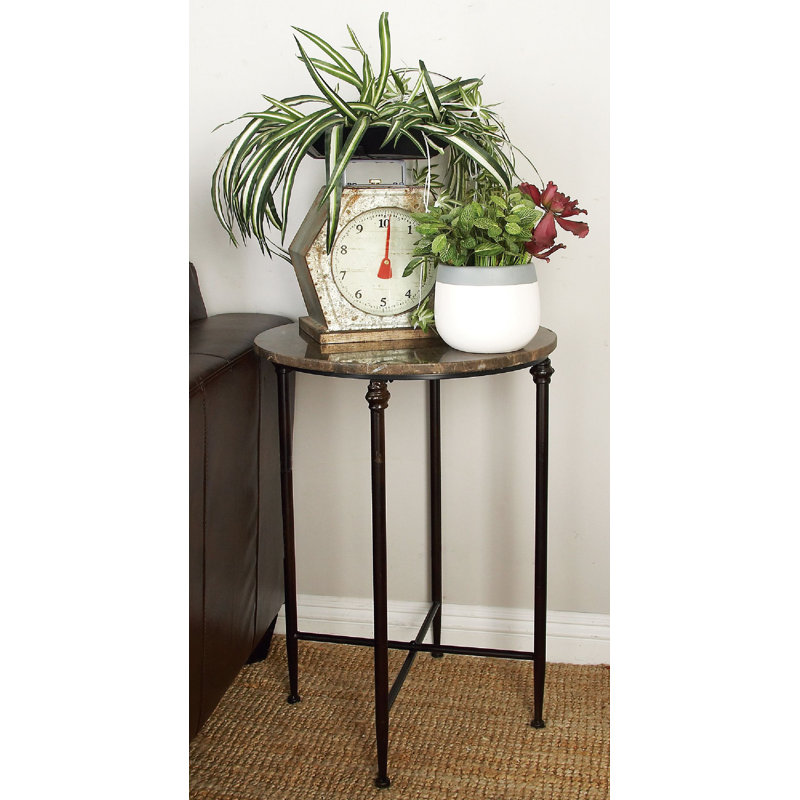 Eastchester Marble Side End Accent Table with Bronze Metal Legs, Beige/Brown