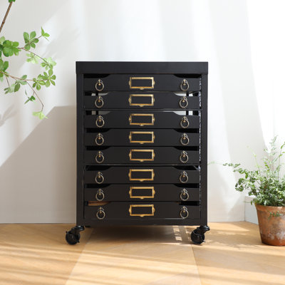 Black Metal Filling Cabinet For Home Office with Wheels,Fully Assembled