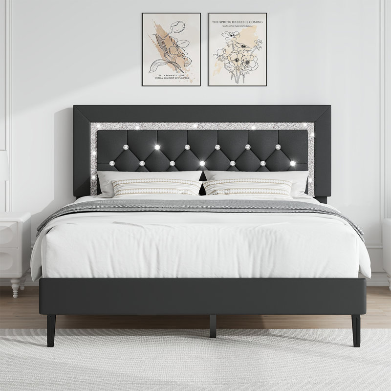 Upholstered Bed, 135x190, Black