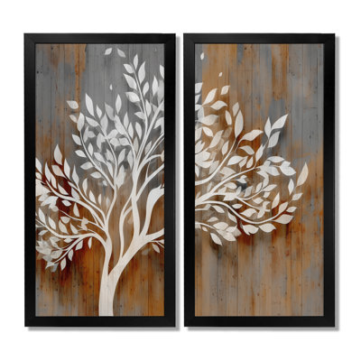 "Arbre blanc de la vie sur bois", reproduction d'art sur toile, art mural blanc spirituel 2 pièces