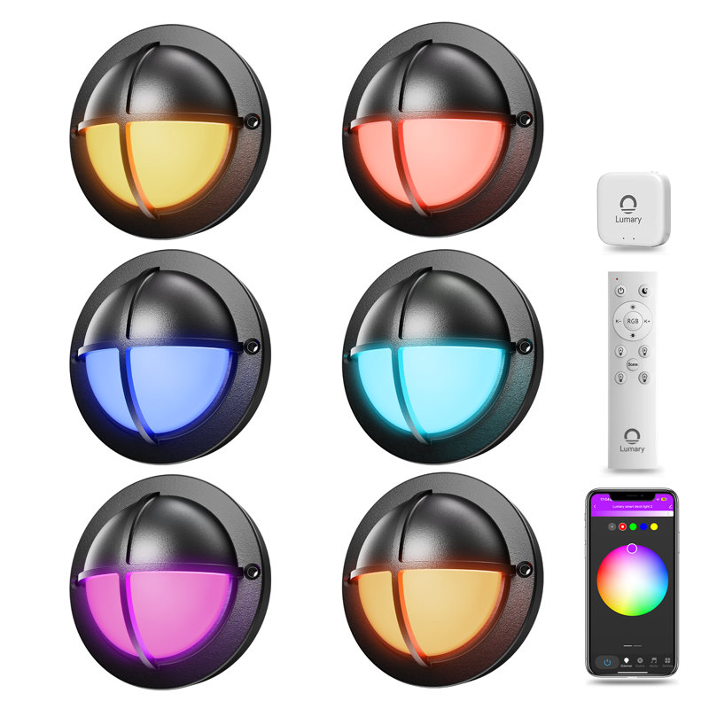 Lumary 6-Pack Smart 12-24V Low Voltage Deck Lights with Hub, RGB+CCT 4 " Step Lights, IP65 Waterproof, Works with Alexa & Google Assistant