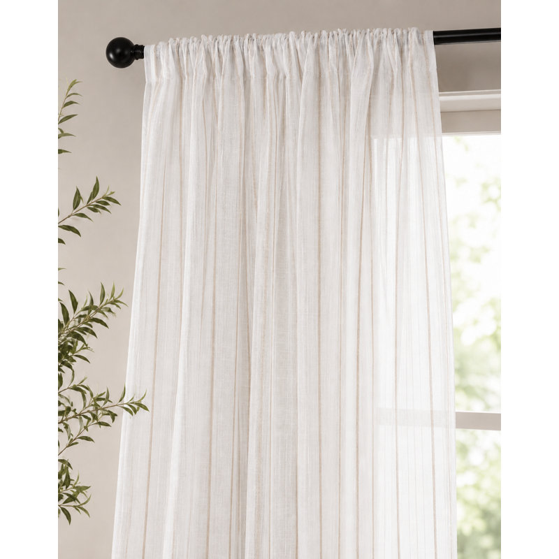 Panneau de rideau simple semi-diaphane avec passe-tringle Agamjit, Beige, 54 po x 84 po