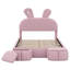 Lit plateforme tapissier pleine grandeur en velours avec tête de lit oreilles de lapin, lumière DEL et 2 tabourets de rangement