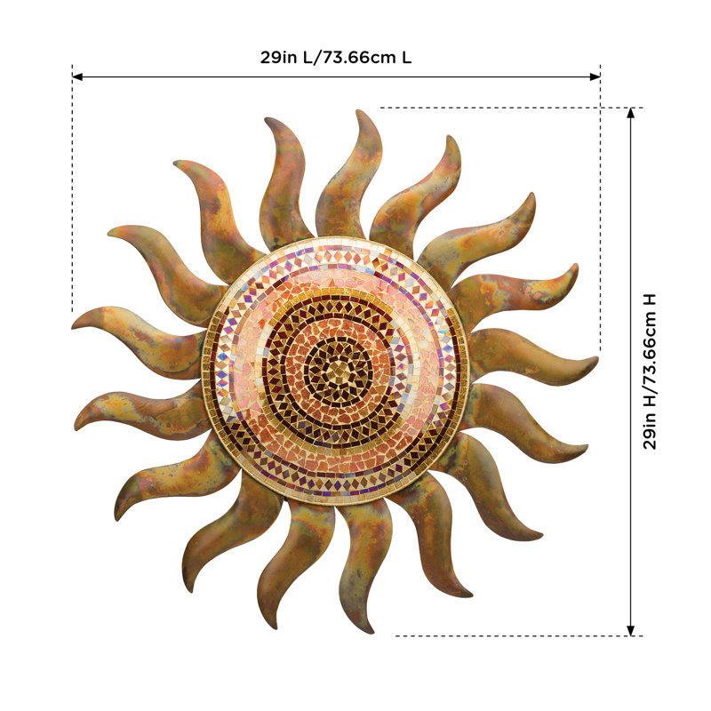 Hand-Painted Copper Sun Mosaic Glass Wall Decor