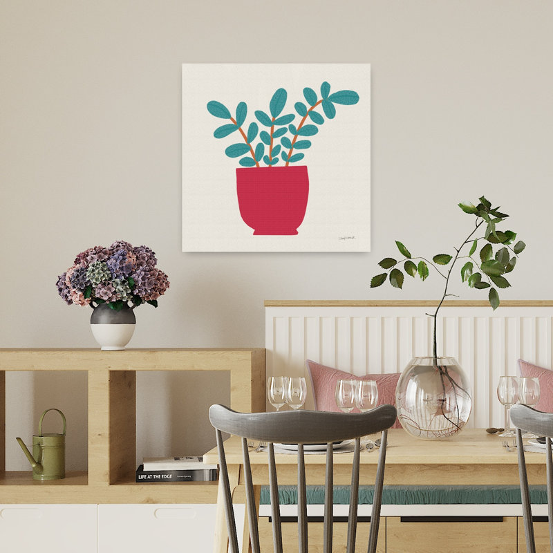 Art mural contemporain plante en pot, H 18 po x l 18 po