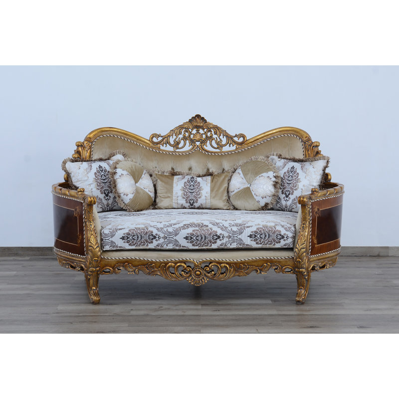 Maggiolini Upholstered 73'' Loveseat, White/Beige/Dark Gold, Dark Gold