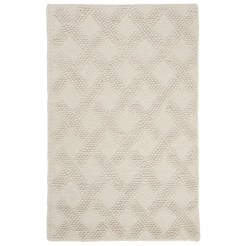 Tapis beige en laine tissé à plat à la main à motif géométrique Aldeline, Rectangulaire 3 pi x 5 pi