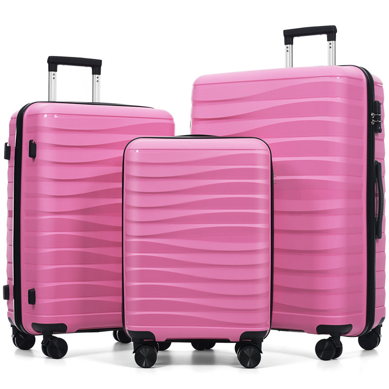 Ensemble de valises de voyage en PP de qualité supérieure, ensemble de valises à verrou TSA de 3, 20, 24 et 28 pouces avec roues pivotantes à 360 °, rose