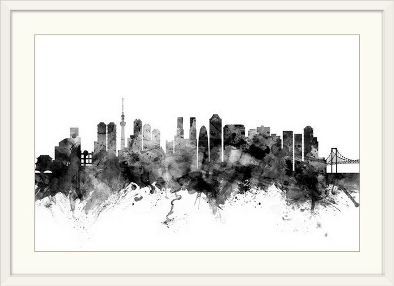 «Francy Tokyo, Japon, horizon» par Michael Tompsett, impression, H 24 po x l 32 po x P 1 po, Cadre blanc