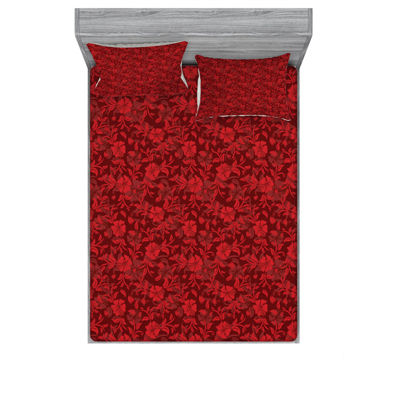 Microfiber Floral Sheet Set, Full/Double Sheet Set with Fitted Sheet