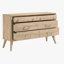 Commode de style classique avec 6 tiroirs en chêne naturel et mobilier de chambre à coucher en bois 1 pièce, design moderne Mid-Century