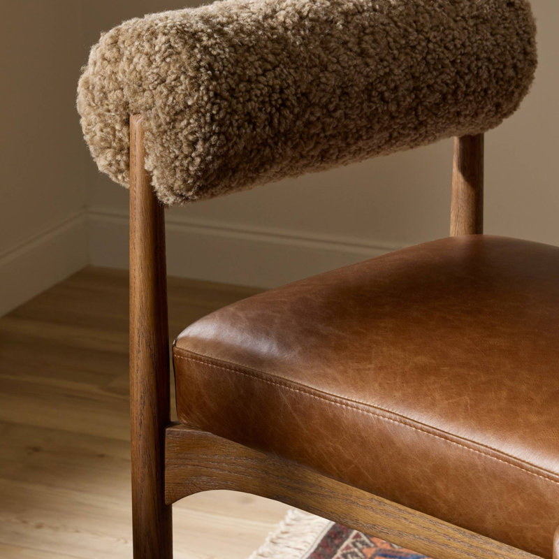 Jazelle Stool, Taupe Shearling/Leather, Bar Stool (31" Seat Height)