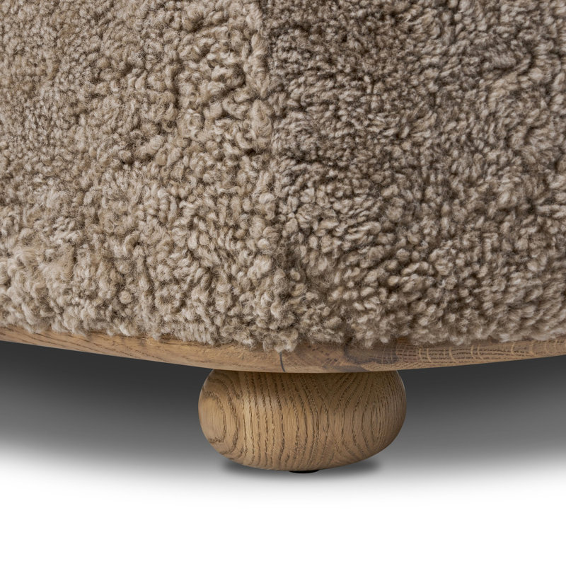 Bilbury Oval Ottoman-Taupe Shearling, Taupe Genuine Fur, Worrn Oak