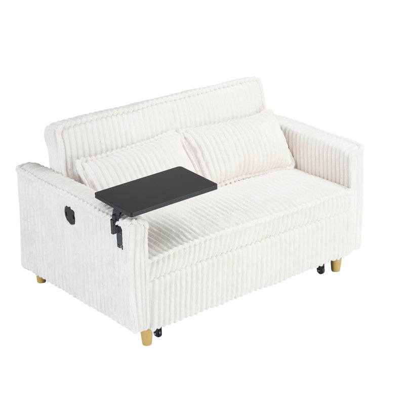 Convertible en velours côtelé beige avec bureau mobile et, rendant votre maison plus fonctionnelle Rouleaux de table