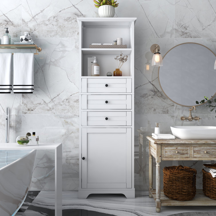 Wildon Home® Beale White Floor Bathroom Cabinet, Wood Corner Cabinet with 3  Drawers for Bathroom, Kitchen Living Room