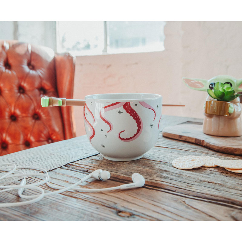 Grogu Matte White Ceramic Ramen Bowl and Chopstick Set