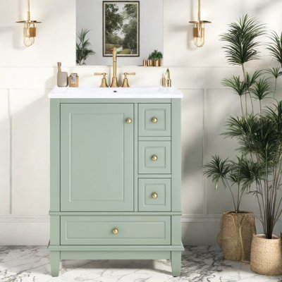 Compact Green Vanity Cabinet With Sink For Small Bathrooms