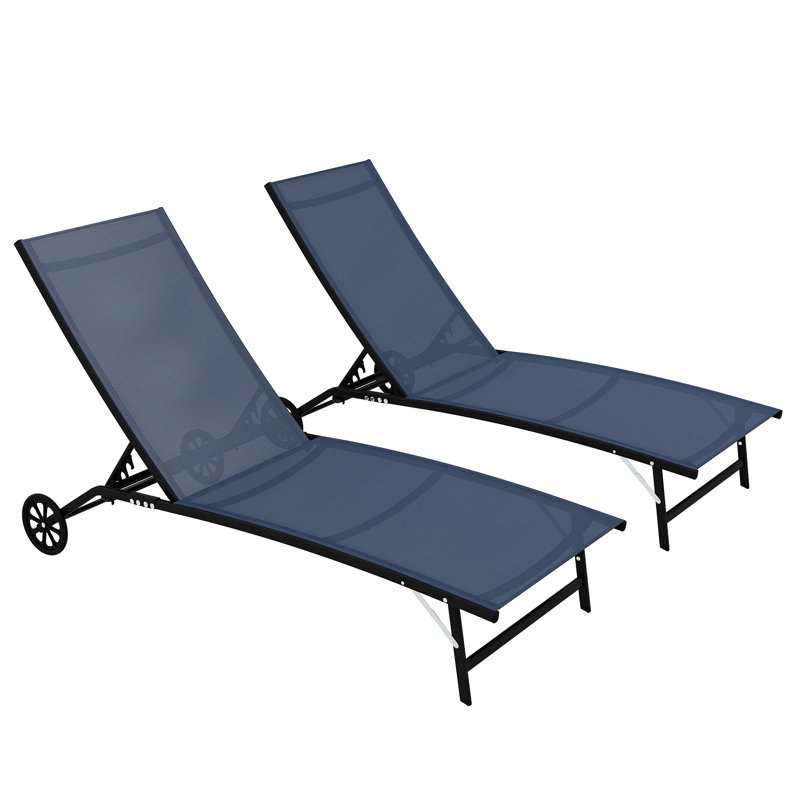 Outsunny Outdoor Chaise Lounge, 2 Piece Lounge Chair With Wheels, Tanning Chair With 5 Adjustable Positions For Patio, Beach, Yard, Pool