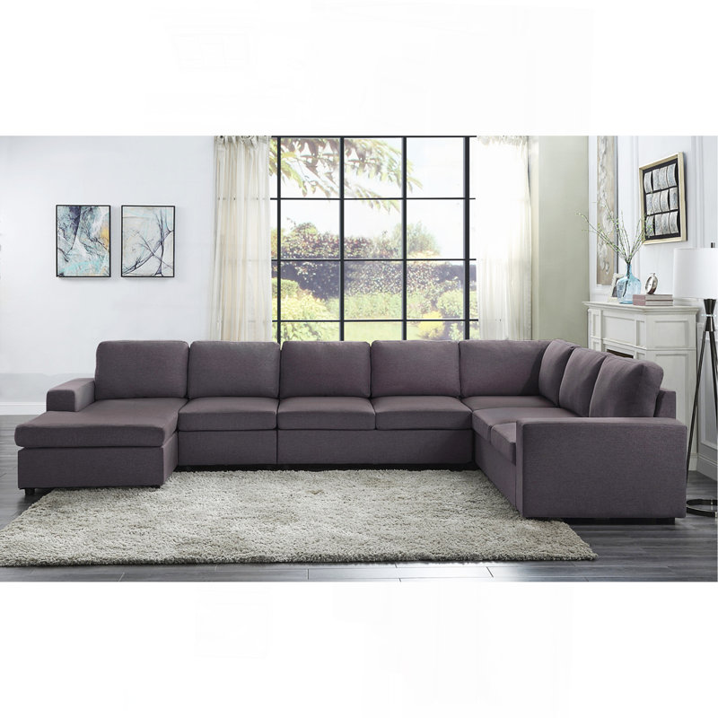 Canapé modulaire 146,5 po avec méridienne réversible en lin gris foncé