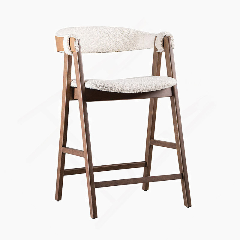 Tabouret de comptoir 2 pièces Mid-Century moderne avec siège rembourré et dossier courbé, finition noyer et beige pour plus de confort et de style