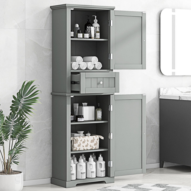 Tall Bathroom Storage Cabinet With Drawer And Adjustable Shelf, Gray