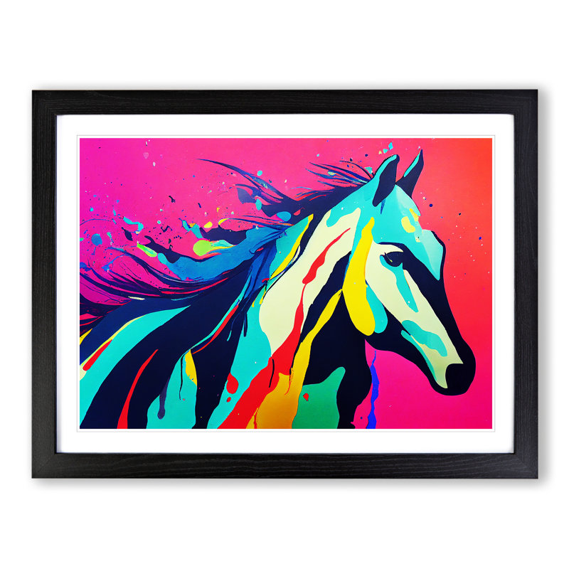 Horse Splash Vol.3 - Single Picture Frame Painting, 46cm H x 64cm W x 2cm D, Black