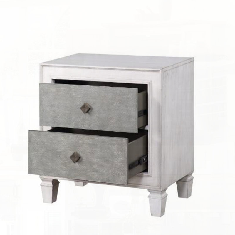 Table de chevet de style rustique gris et blanc vieilli