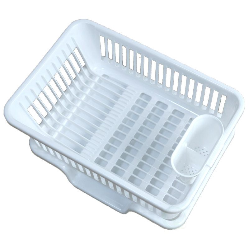 White Heavy Duty Plastic Dish Drying Rack with Utensil Cup