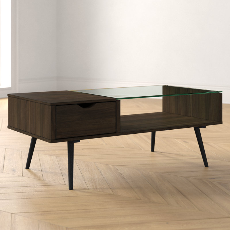 Barkhamsted Glass Top Coffee Table, Glass, Dark Walnut