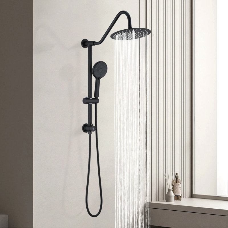 Pomme de douche double avec douche coulissante réglable de 10 po en métal noir mat