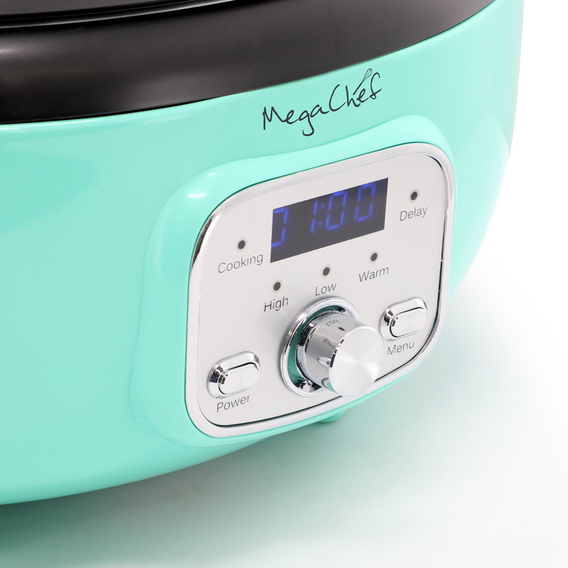 MegaChef 6.5 Litre Oval Electric Slow Cooker in Turquoise with Black Pot, Teal