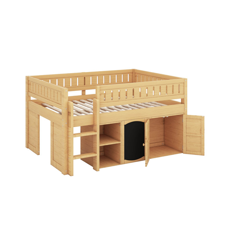 Lit mezzanine double avec armoire de rangement, Naturel