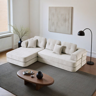 Canapé modulaire confortable, siège profond en chenille de lin avec méridienne pour le salon