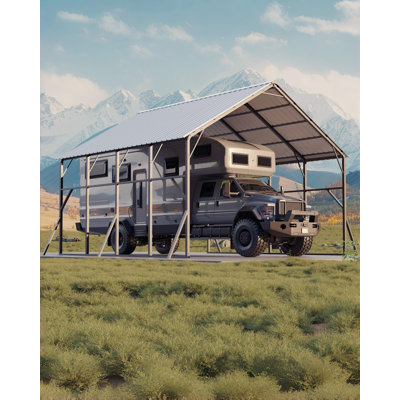 Abri d'auto métallique robuste de 6 x 6 m pour 2 voitures – Toit vertical incliné à 120° pour une évacuation efficace de la neige – Abri de grande hauteur (4,40 m) pour VR et tracteurs – Garage extérieur à structure renforcée