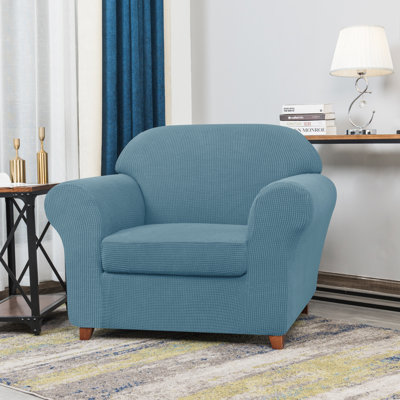 Textured Grid Stretch Soft Box Cushion Armchair Slipcover